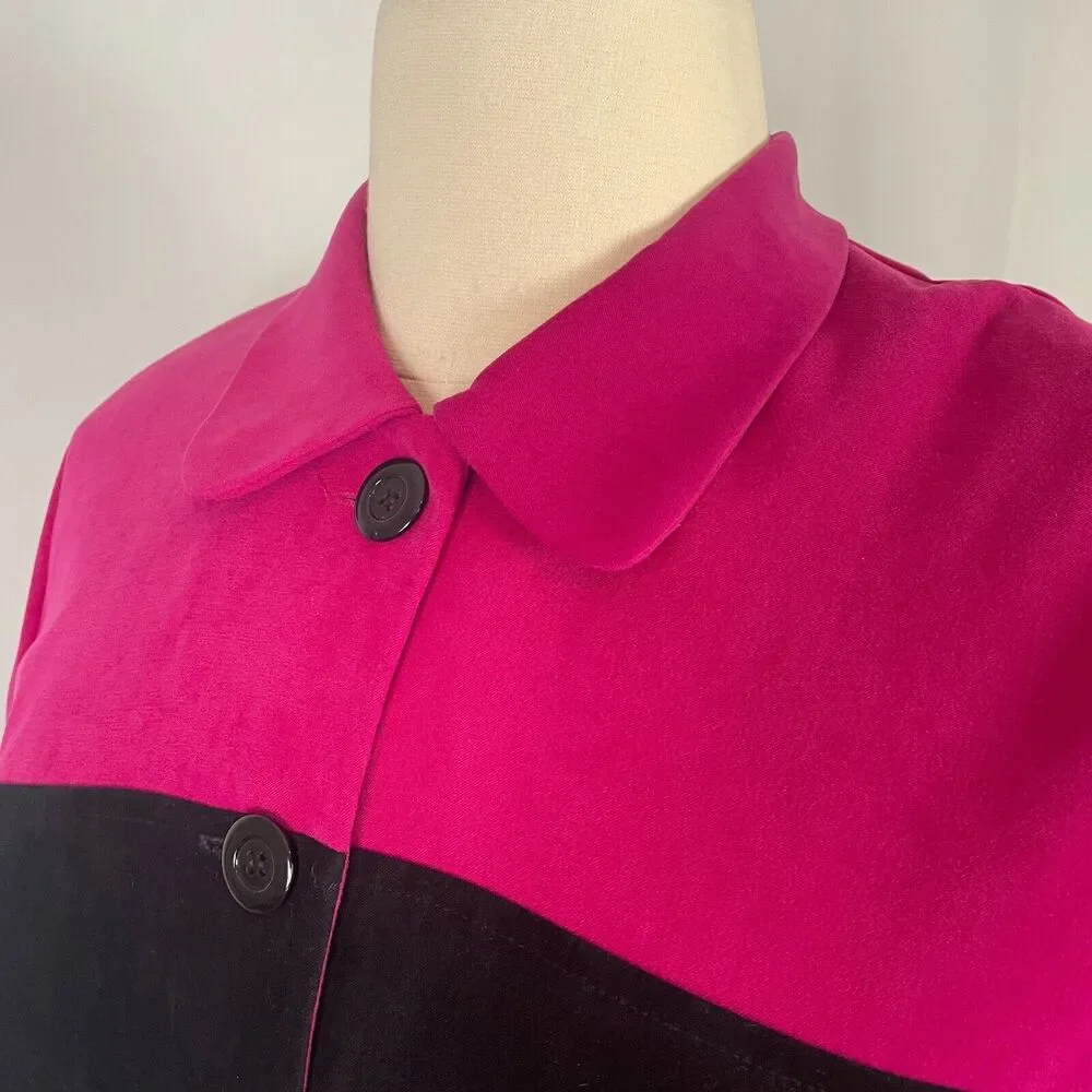 Vintage Blazer Jacket Womens Size 14 Hot Pink Black Stripe Cropped Suede 90s Y2K